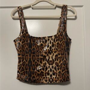 Forever 21 Sequin Leopard Print Cropped Going Out Top